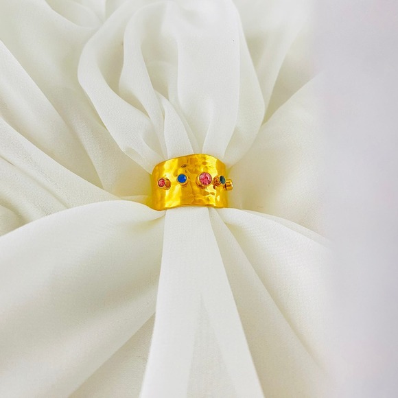 ANIYAH Neutral Irregular Color Rhinestone Band Gold Plated Open Ring - Picture 8 of 11